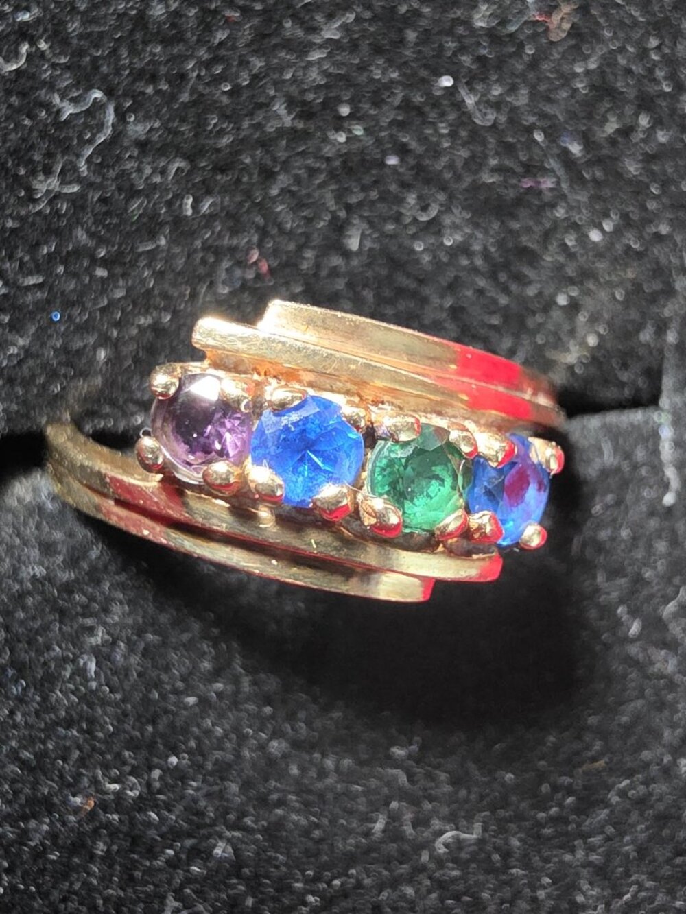 Vintage Bermark 10K Yellow Gold Amethyst, Blue Topaz & Peridot Statement Ring